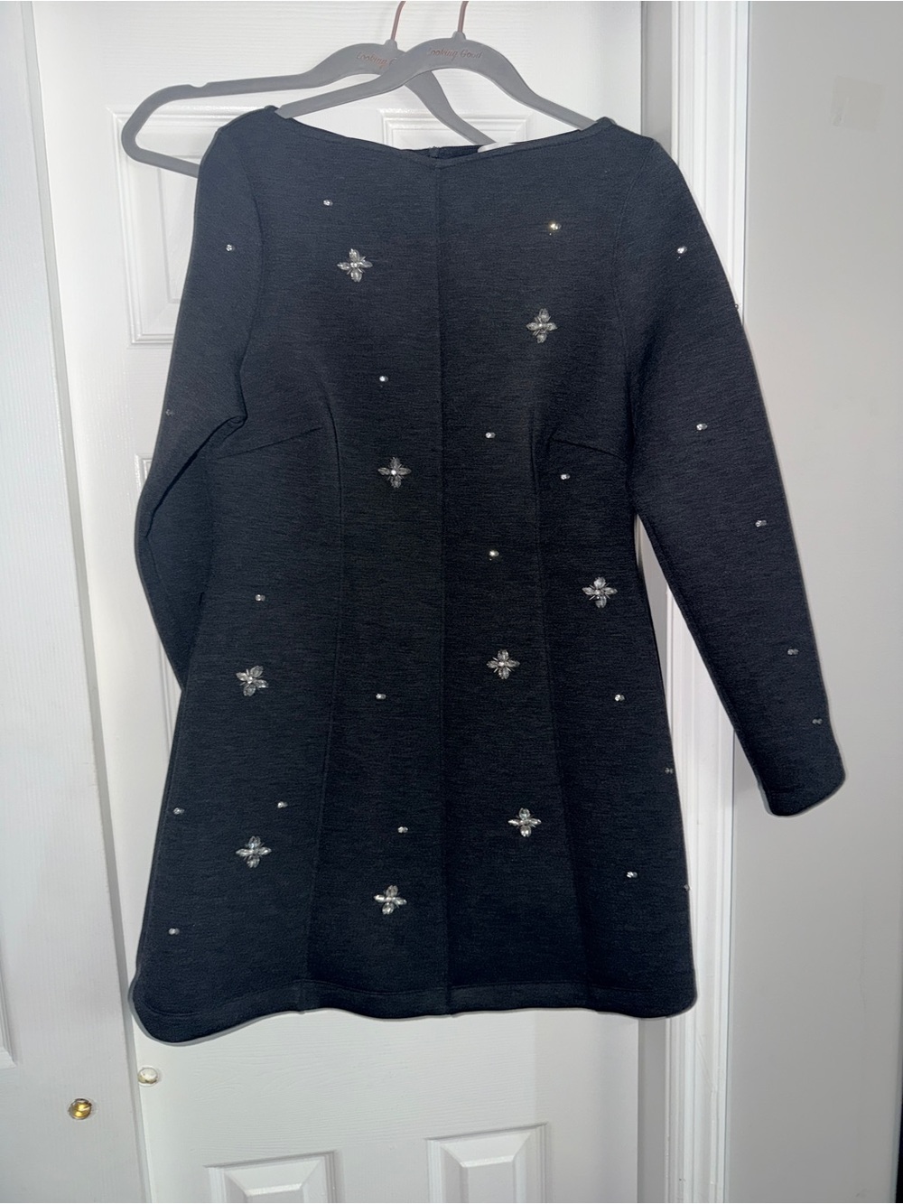 H&M Black Embellished Long-Sleeve Tunic Dress